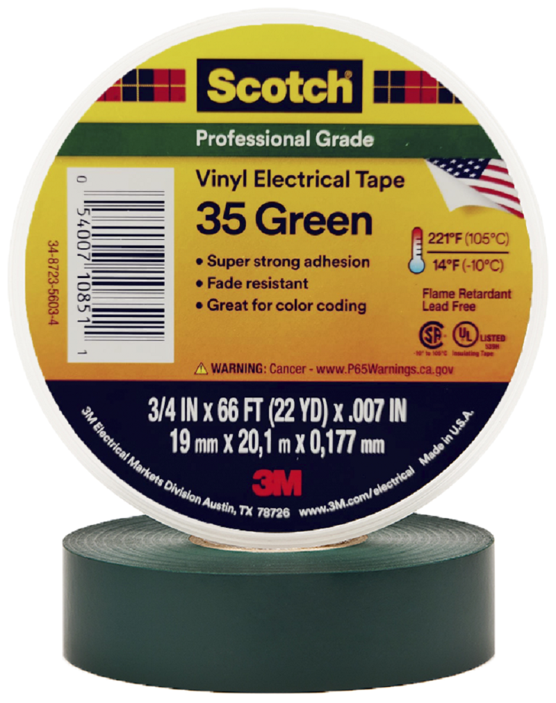 PROMELSA: Cinta aislante vinílica Scotch 35 3/4x20mts verde